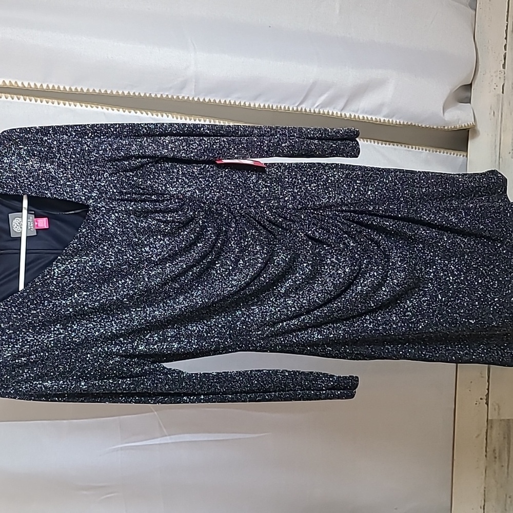 Vince Camuto Blue Metallic Long Sleeve Gathered/Ruched Gown Women's Size 12 NWT - Picture 4 of 9